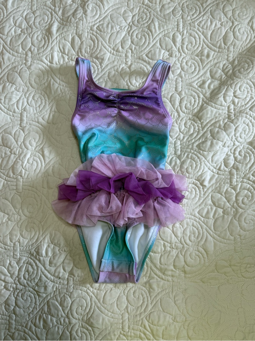 Cat & Jack Ariel The Little Mermaid themed swimsuit one piece with attached tutu